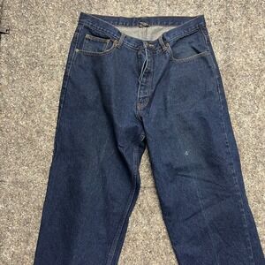 Eddie Domani‎ Mens 36x30 Dark Wash Wide Leg Seamed Baggy Jeans Ramie Cotton Blue